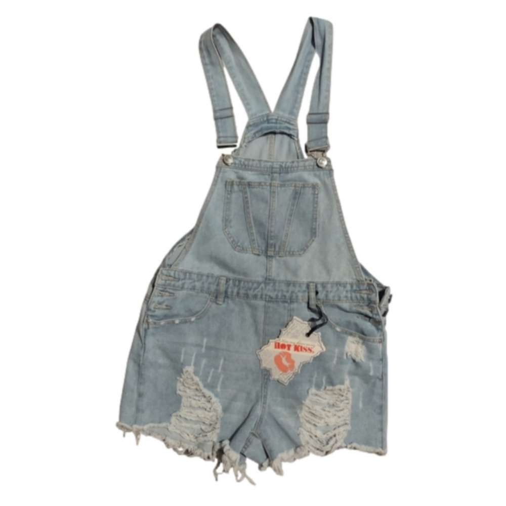Ava Overall Hot Kiss Distressed Denim Overall Shorts size 6